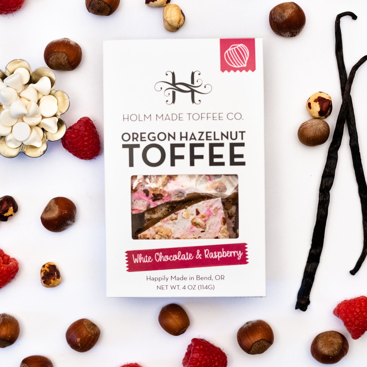 White Chocolate Raspberry Hazelnut Toffee